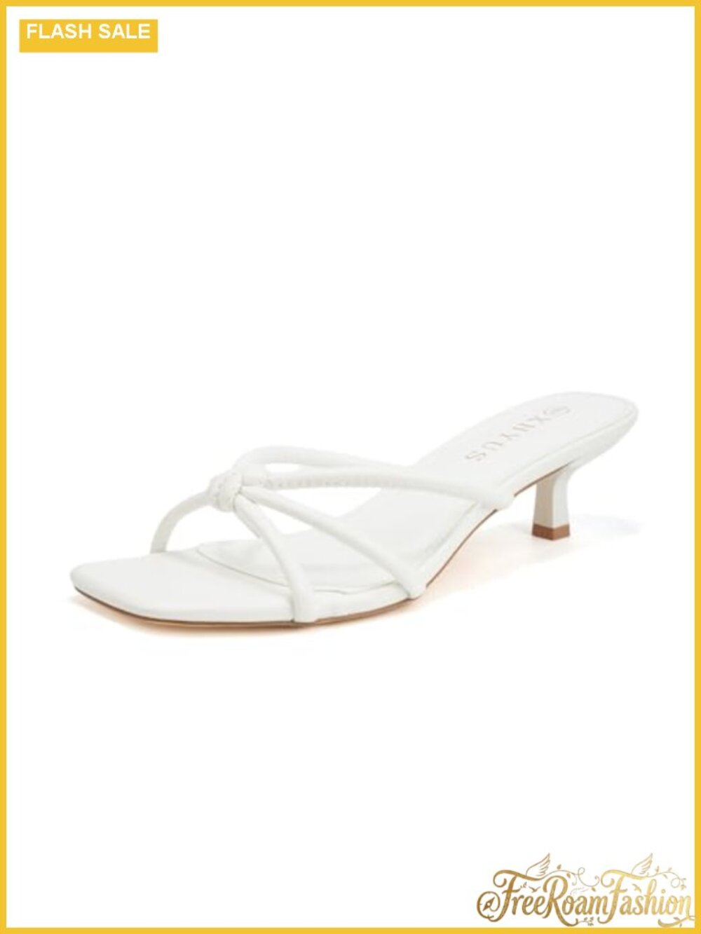Faux Leather Kitten Heel Mule Sandals Square Toe Slip On